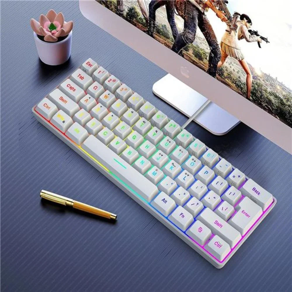 60% Wired Gaming Keyboard, 61 Keys RGB Backlit Wrist Rest Ultra-Compact Mini